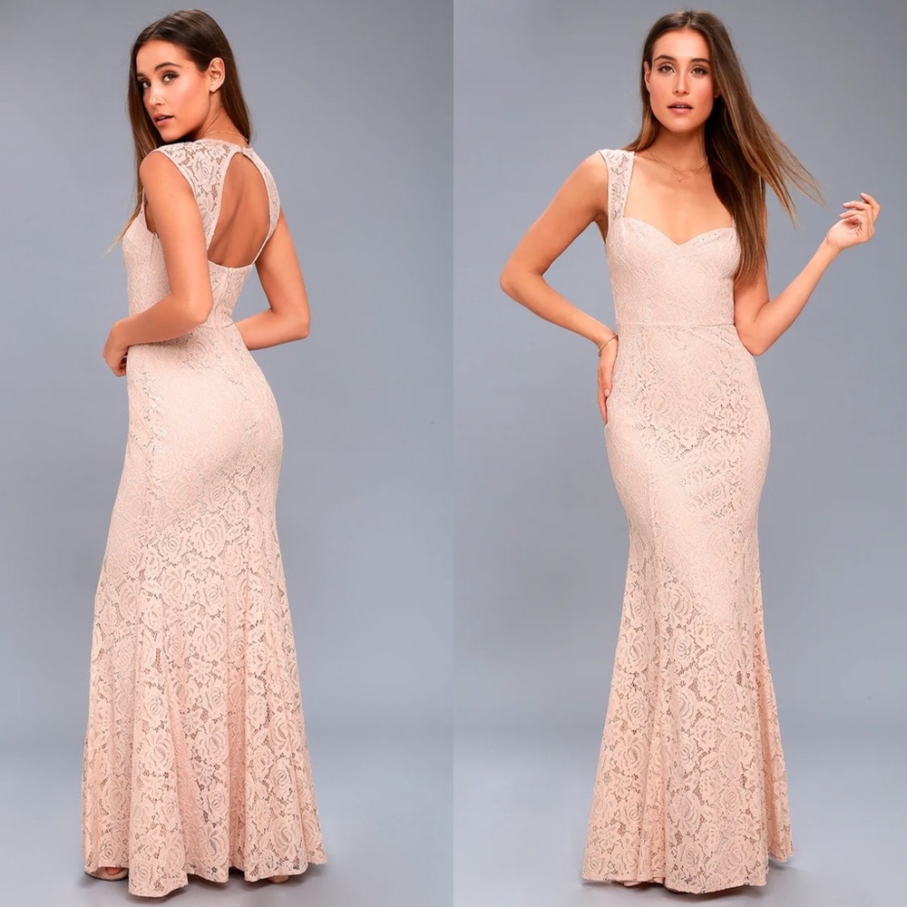 LULU’s Rosetta Pink Lace Maxi Dress